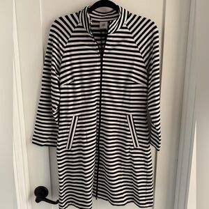 CAbi #5851 Byline Black and White Striped Jacket